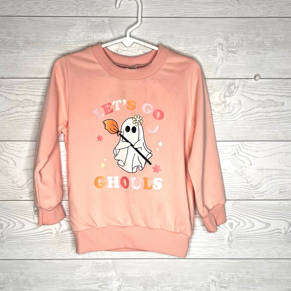 Halloween "Let's Be Ghouls" peach crew sweatshirt toddler girl Size 3T